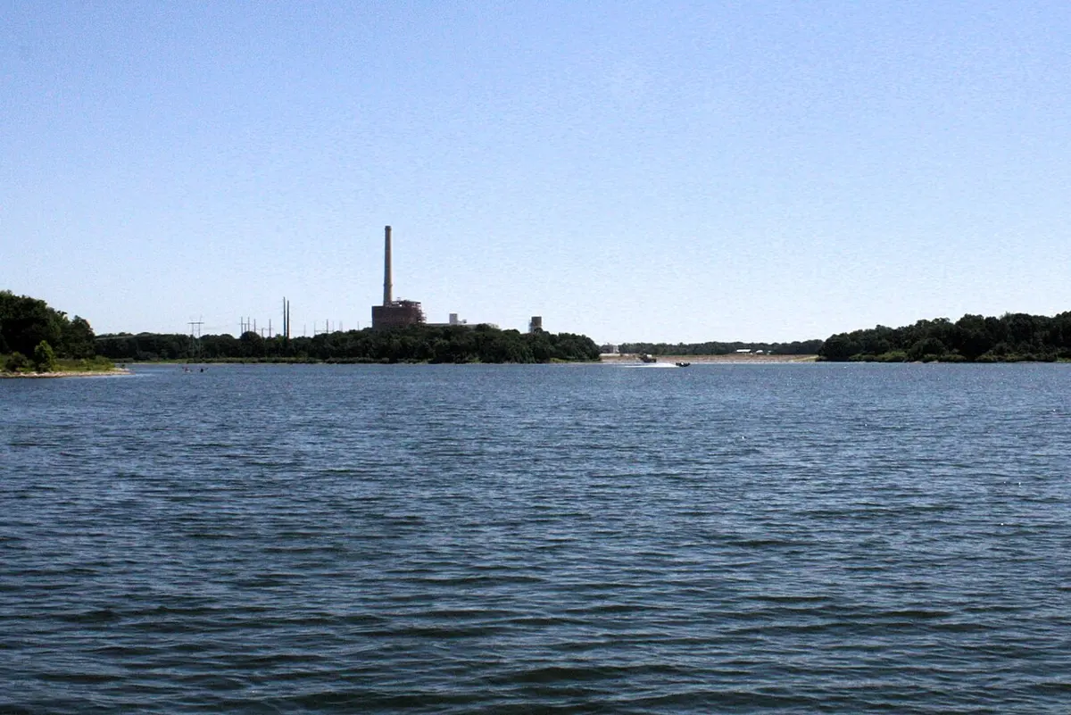Lake Flint Creek with Flint Creek Power Plant in background in Gentry, Arkansas