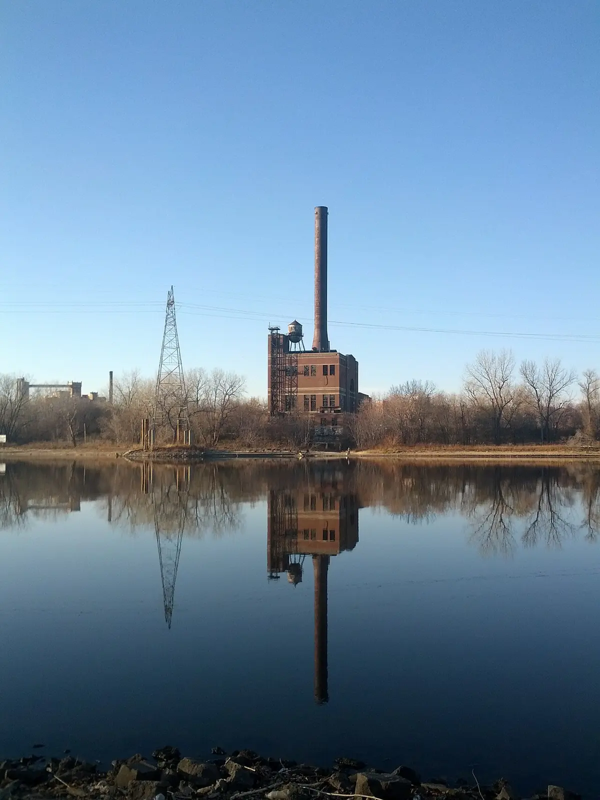 Island Station Power Plant, seen from Lilydale Park across the Mississippi River