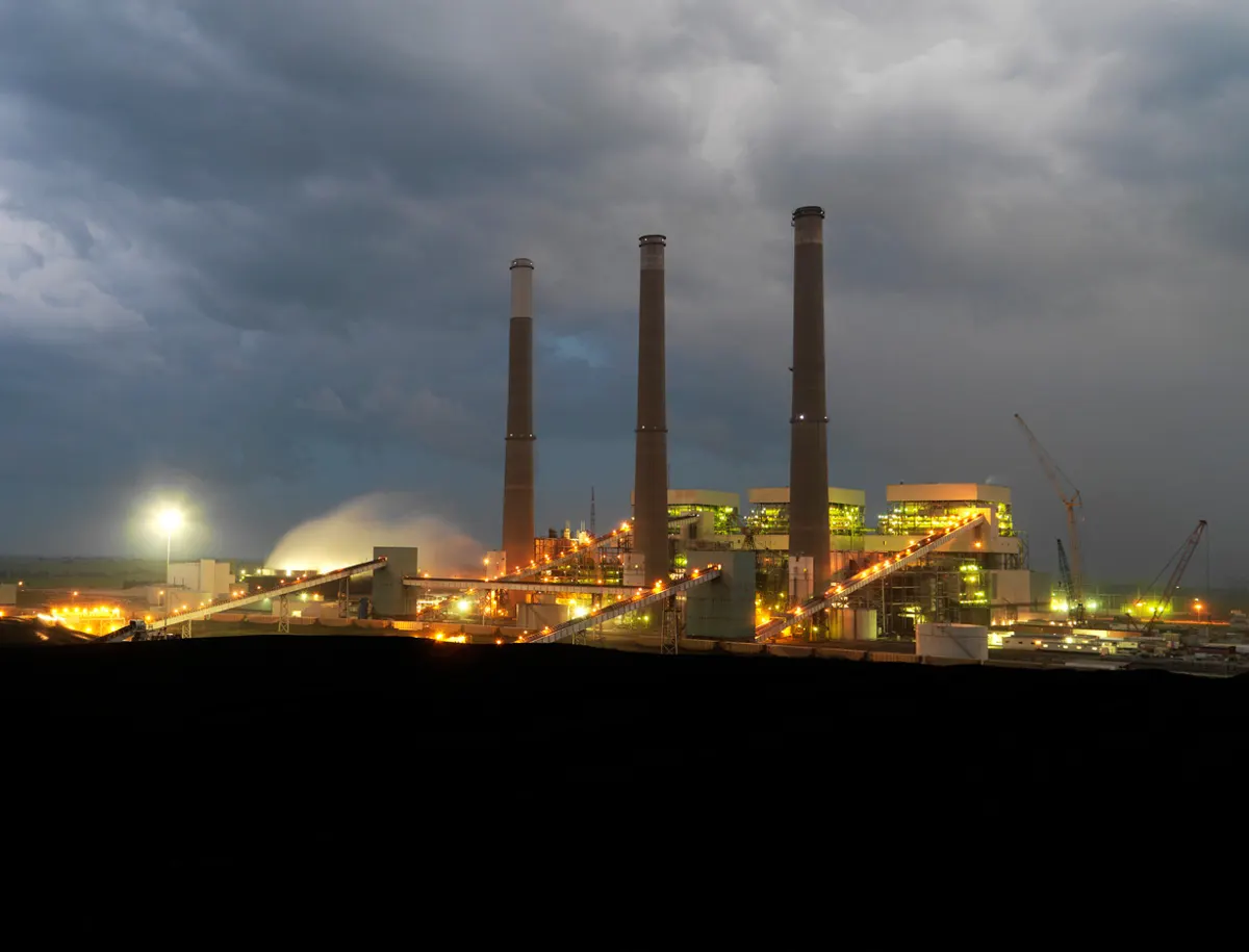 Jeffrey Energy Center power plant lit at night in Kansas