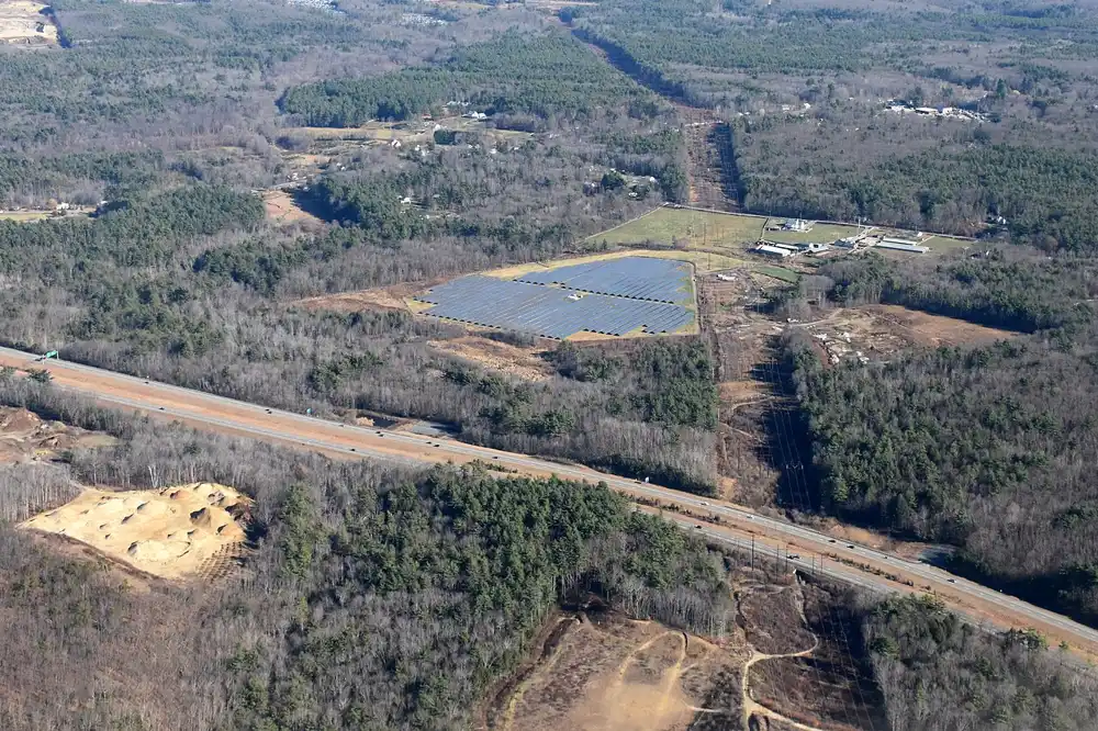 Interstate 190 and solar farm in Lancaster, Massachusetts