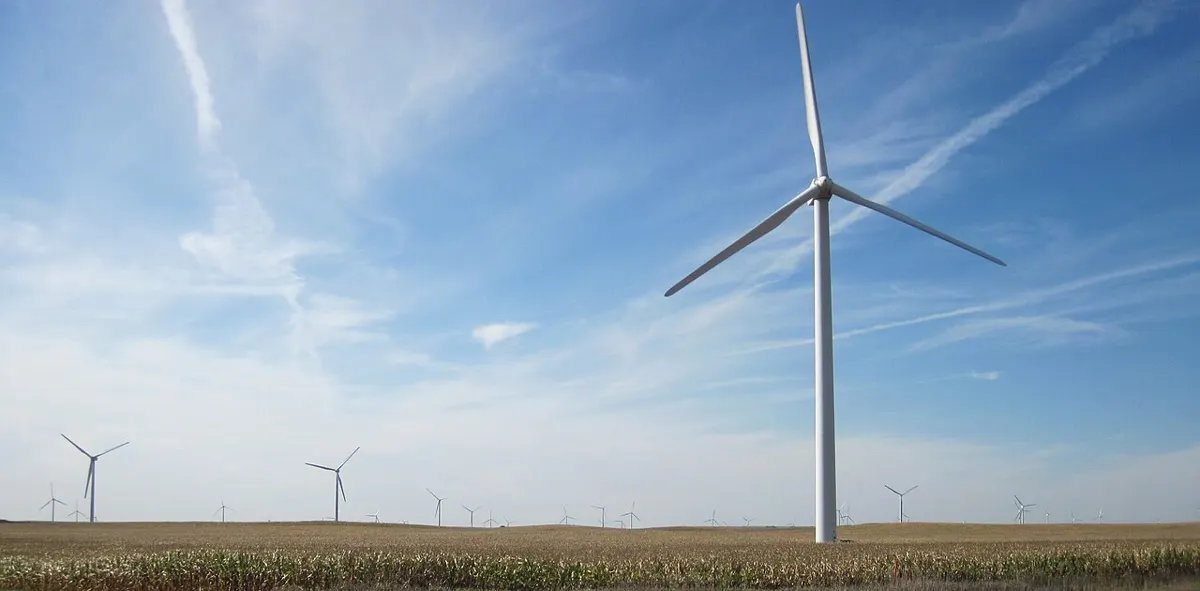 Wind turbine farm in rural Iowa