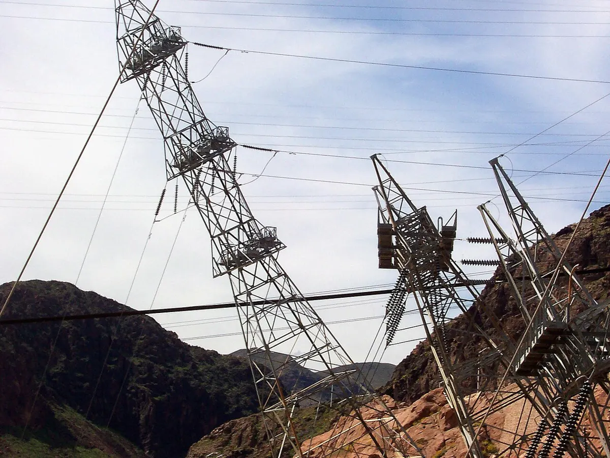 Transmission line towers at Hoover Dam on the Nevada side