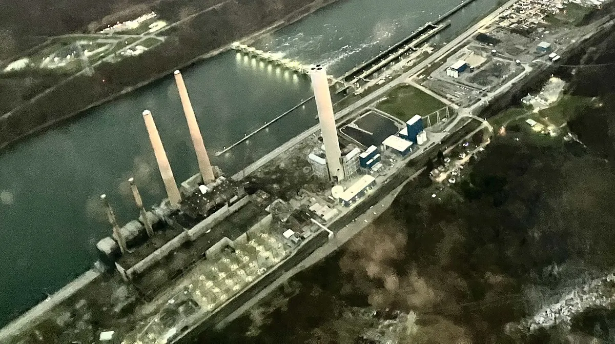 Aerial view of the former W. H. Sammis Power Plant on the Ohio River