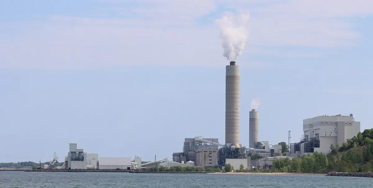 Oak Creek Power Plant on Lake Michigan seen from Bender Park, Wisconsin