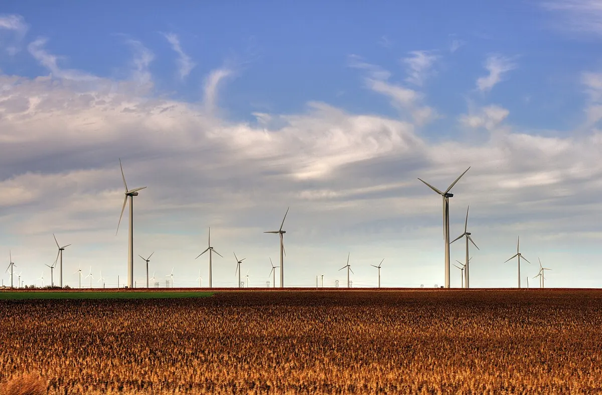 The Smoky Hills Wind Farm as seen from Interstate 70 in Kansas