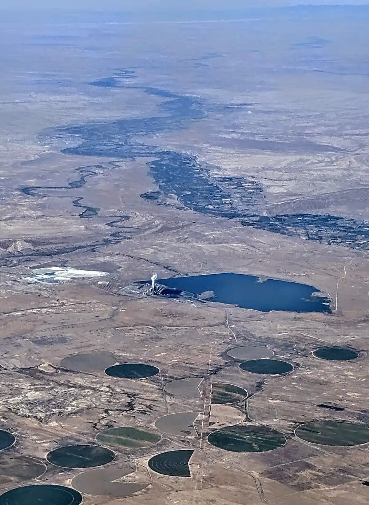Four Corners Power Plant near Shiprock, New Mexico, with the Chaco and San Juan rivers