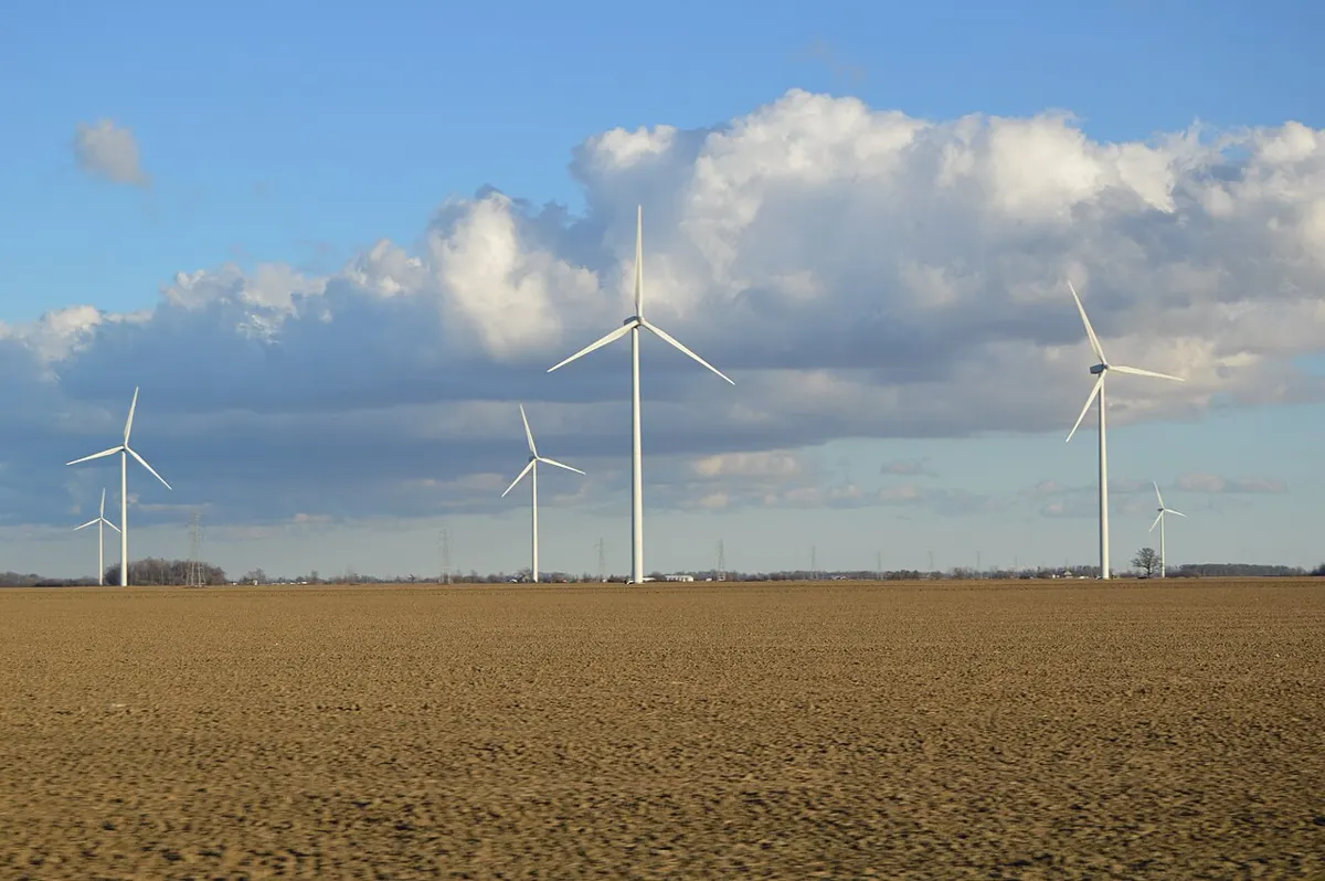 Wind turbines of the Blue Creek Township wind farm along U.S. Route 127, Ohio